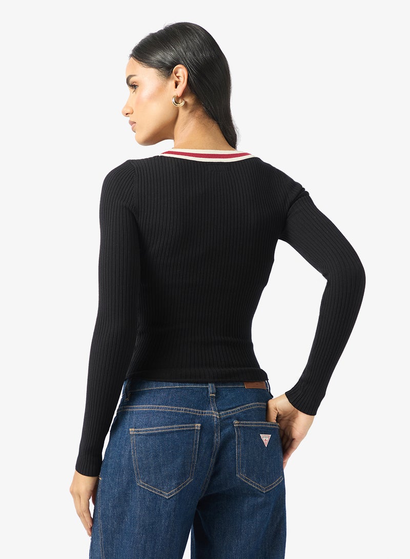 جس كنزة بياقة على شكل حرف  وأكمام طويلة مضلعة - Image 2