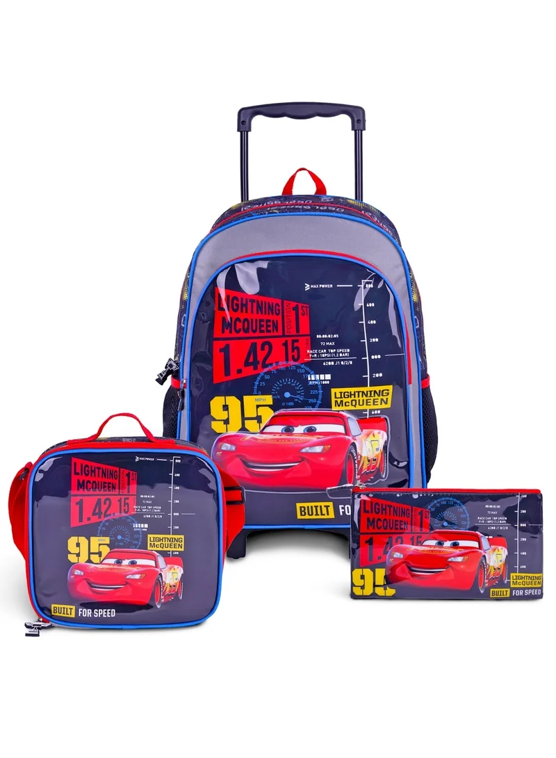 ديزني Cars  18 Inch Kids 3-in-1 Trolley School Bag Set - Ergonomic Backpack, Insulated Lunch Bag & Pencil Case,Lightweight, Durable, Students 6+ - Perfect for Travel & School,For Boys
