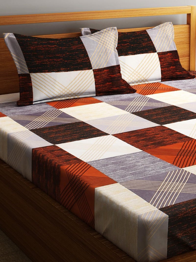 Fashion String 144TC Microfibre Modern Cross Line Patch Rust Orange Double Bedsheet with 2 Pillow Covers - Image 3