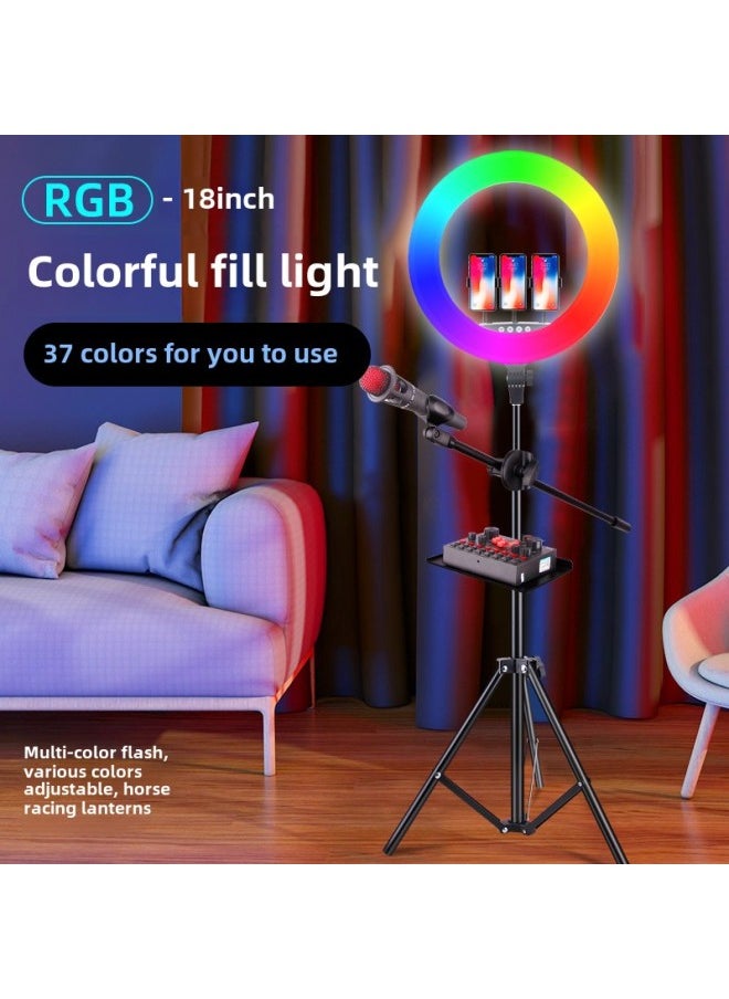 18-inch RGB Fill Light Mobile Phone Live Support Tripod TikTok Anchor Colorful LED Ring Lighting Light-Color:18-inch RGB Fill Light (single Light)