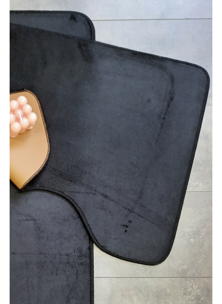 Bonny Home Ultrasoft Plain Black 2-Piece Bathroom Rug Mat Set Non-Slip Base Machine Washable Toilet Seat Set  - Image 3