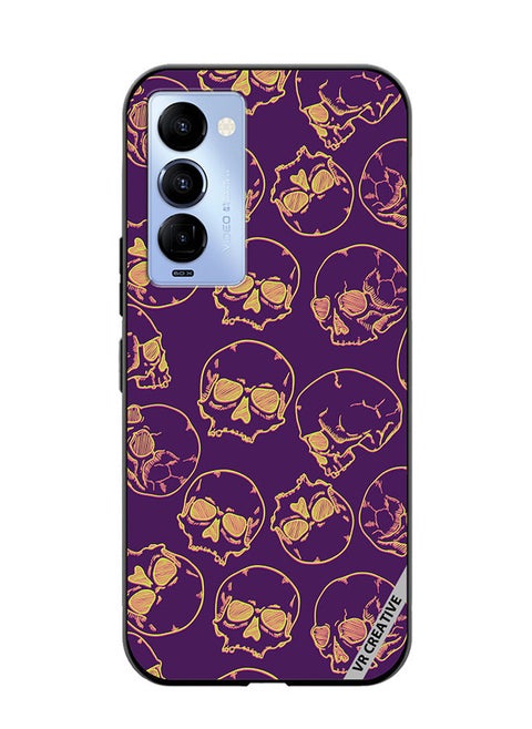Protective Case Cover For Tecno Camon 18/18 P Fluorescent Sketch Skulls Design Multicolour
