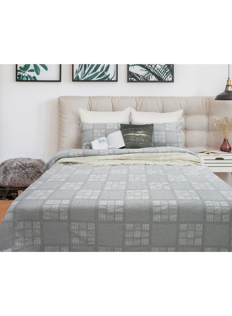 السرعوف الذهبية طقم غطاء لحاف من قماش الجاكار القطني بنسبة 100% من GOLD MANTIS مقاس كامل/كوين 200 × 200 سم - سرير Weatherby Waffer Boho الأنيق مع تطريز شبكي و2 غطاء وسادة، طقم غطاء لحاف من القطن الناعم المغسول - Image 1