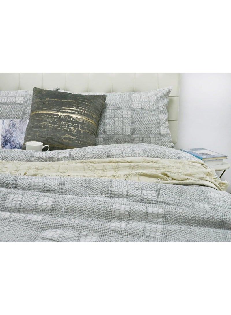 السرعوف الذهبية طقم غطاء لحاف من قماش الجاكار القطني بنسبة 100% من GOLD MANTIS مقاس كامل/كوين 200 × 200 سم - سرير Weatherby Waffer Boho الأنيق مع تطريز شبكي و2 غطاء وسادة، طقم غطاء لحاف من القطن الناعم المغسول - Image 3