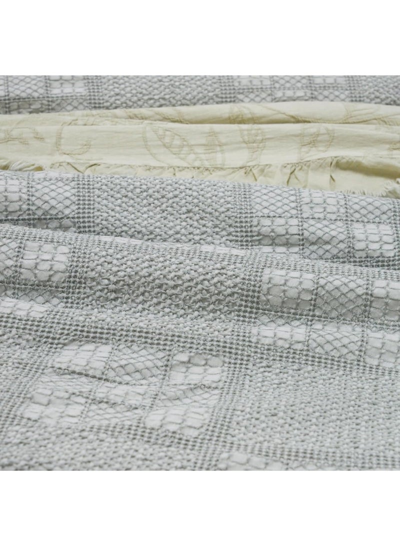السرعوف الذهبية طقم غطاء لحاف من قماش الجاكار القطني بنسبة 100% من GOLD MANTIS مقاس كامل/كوين 200 × 200 سم - سرير Weatherby Waffer Boho الأنيق مع تطريز شبكي و2 غطاء وسادة، طقم غطاء لحاف من القطن الناعم المغسول - Image 5