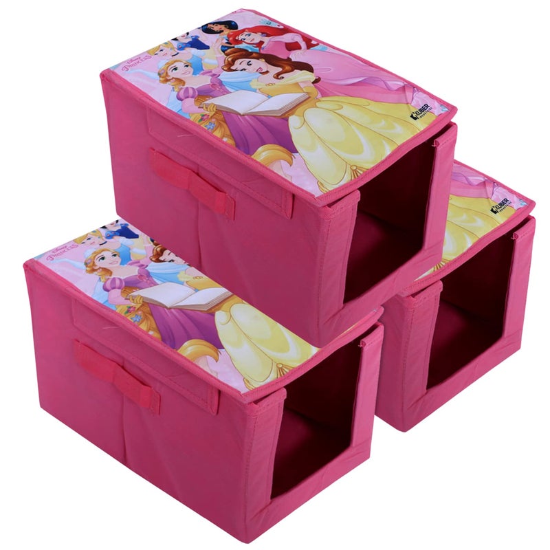 Kuber Industries Disney Princess Shirt StackerWardrobe Organizer For ClothesNonWoven Wardrobe Organizer for Home With LidPack of 3 Pink - Image 1