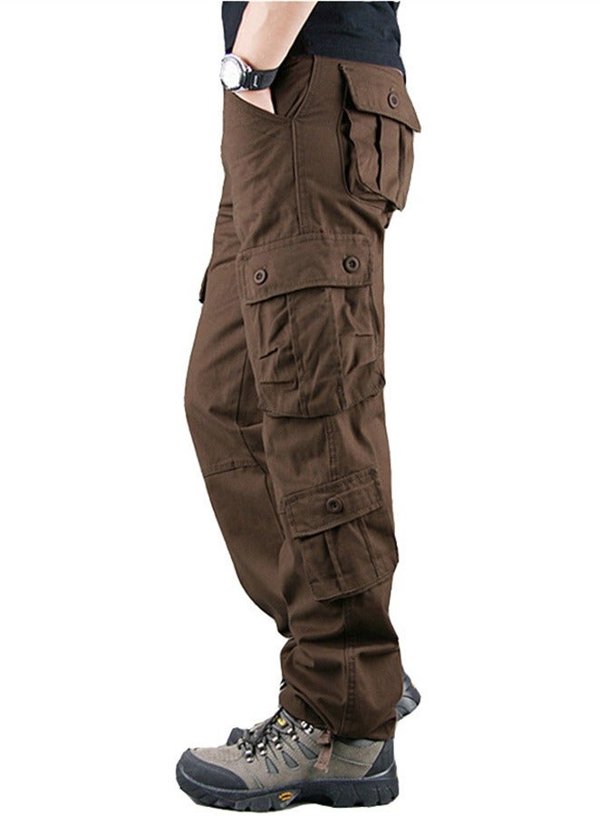 Loquat بنطال كارجو عسكري عالي الجودة بجيوب متعددة و8 جيوب، بني