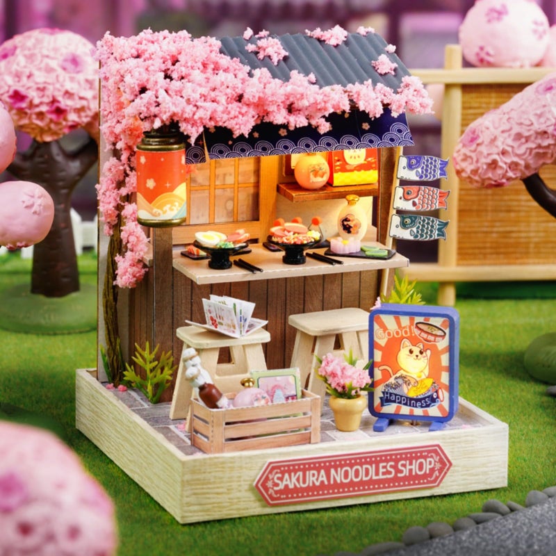 OZJAY DIY Miniature House Kit with Dust Proof Cover, 1:24 Scale Creative Room Mini DIY Wooden Dollhouse Miniature Kit for Adults Teen-Sakura Noodle Shop - Image 3
