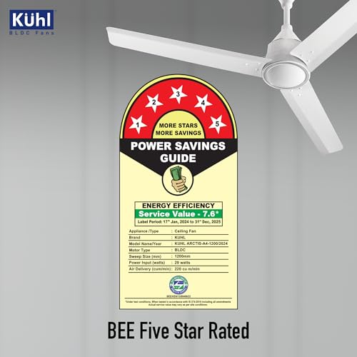 KUHL Arctis A4 1200MM 65% Stylish Power Saving BLDC Ceiling Fan with Remote | 29W | BEE 5 Star Rated & ISI Marked | High Air Flow | 5 Year Brand Warranty On Motor | White - Image 5