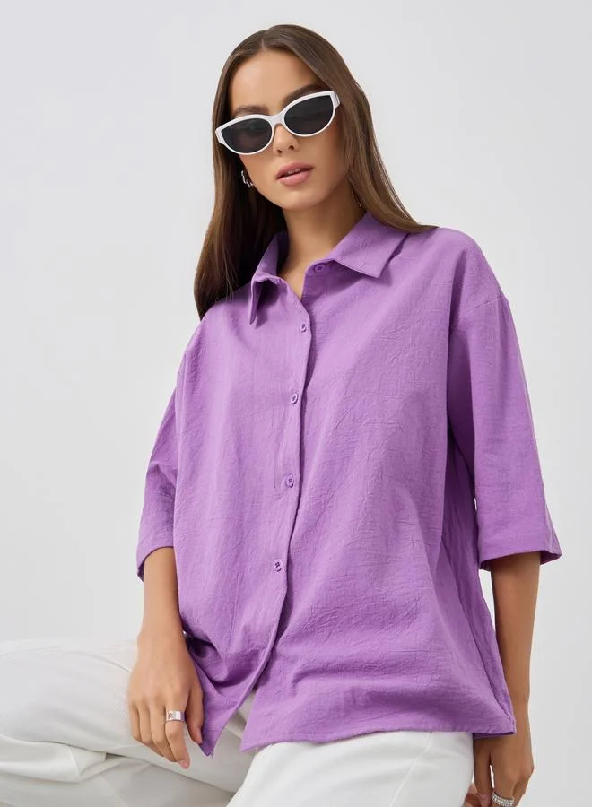 Take Two Take Two Cotton Linen Buttoned Spread Collar Shirt