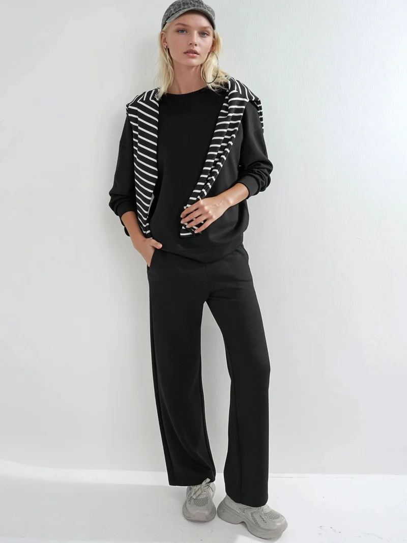 HICCUP Modal Touch Crew Neck Sweatshirt & Wide Leg Pants Two-Piece Set Bersan Collection