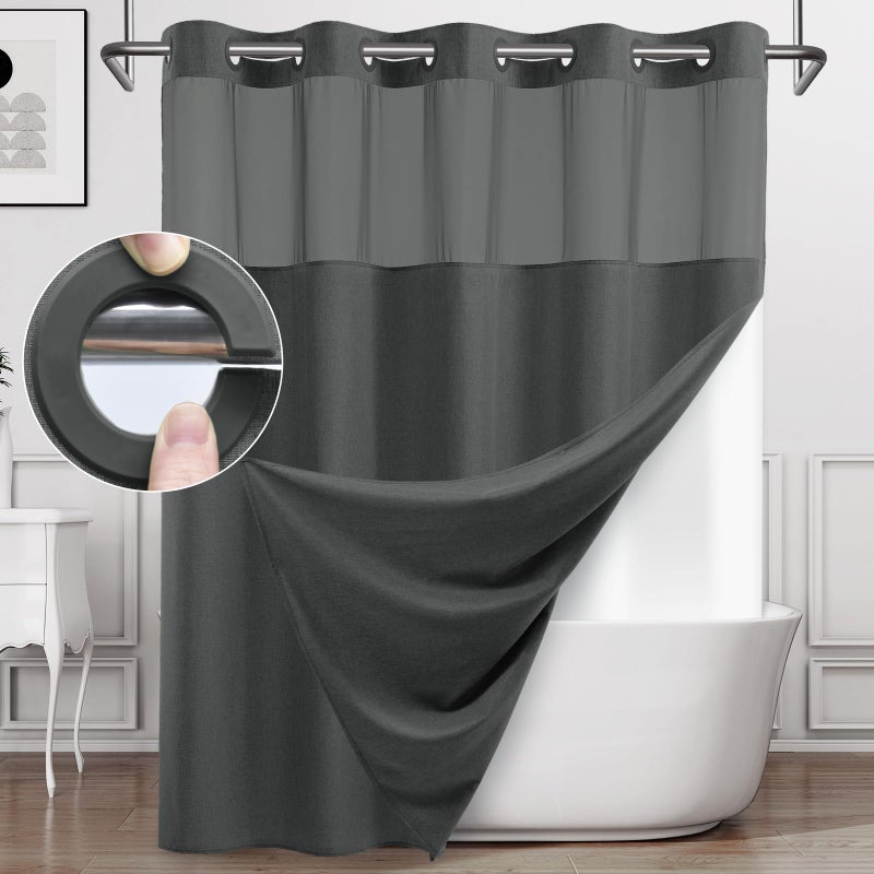 WONICY No Hook Shower Curtain with Snap in Liner  Polyester Textured Shower Curtain with Liner Set  Waterproof Washable Hotel Style Shower Curtains for Bathroom  71Wx74H  Charcoal Grey - Image 1