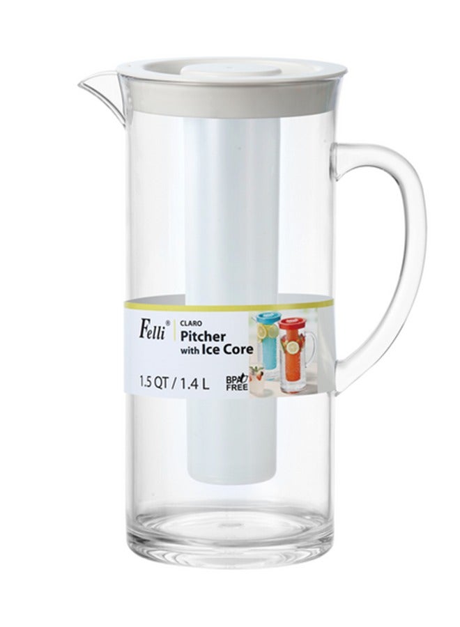 Felli Claro Elegant Design BPA-Free Pitcher with Ice Core Clear and White 1.4 Liter