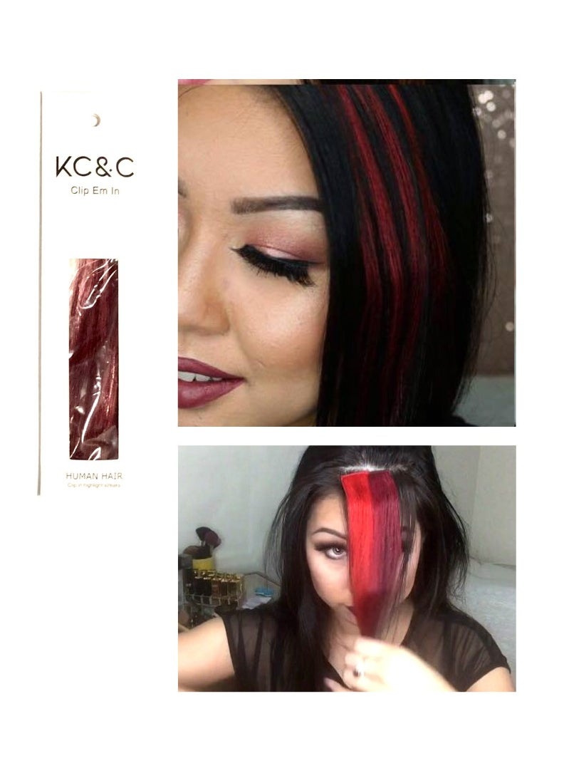 Keep Calm and Clip Em In - Burgundy Highlights - Clip-in Human Hair Extension - Image 1