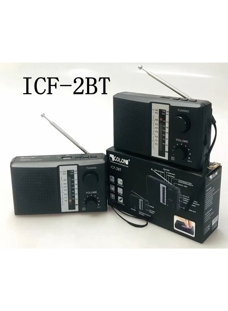 Golone ICF-2BT Portable Bluetooth AM FM SW World Band Radio, Rechargeable Retro Wireless Speaker with USB Flash Drive, TF SD Card MP3 Player, High Power Speaker, USB Charging, 18650 Battery Powered Radio for Home, Travel, Camping, Emergency and Outdoor Use. - Image 2
