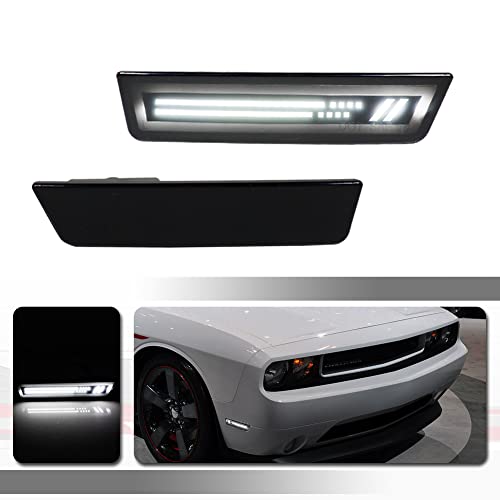 Tonsya logo style Full White Led Smoked lamp kit Compatible With 2008 2009 2010 2011 2012 2013 2014 Dodge Challenger RT Classic Rallye Redline SRT8 SRT SXT RT SE Front Bumper Side Marker Lights