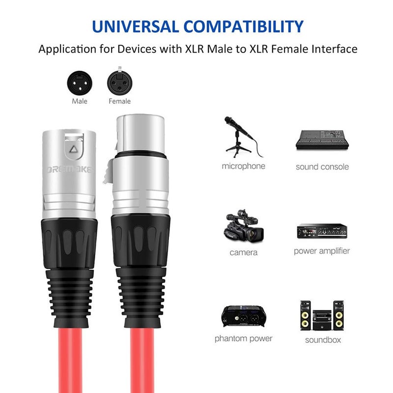 DREMAKE 40FT XLR to Speaker Cable Snake Cord XLR Cable 3Pin XLR Male to XLR Female Balanced Cable for Microphone, Live Sound & Performance, Stage, DJ, Pro - Red - Image 3