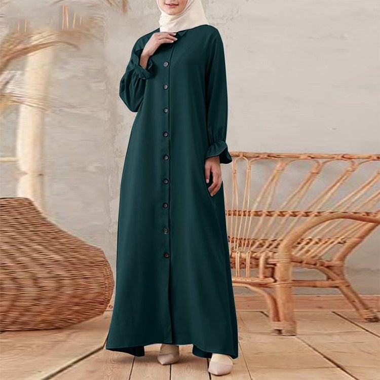 New 2024 spring casual national style retro womens cardigan round neck large pendulum dress factory direct Black - Image 2