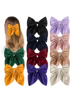 Silky Satin Oversized Long Tail Bowknot Hair Accessories  10Pcs Large Metal Barrettes with Aesthetic Hair Clips for Women