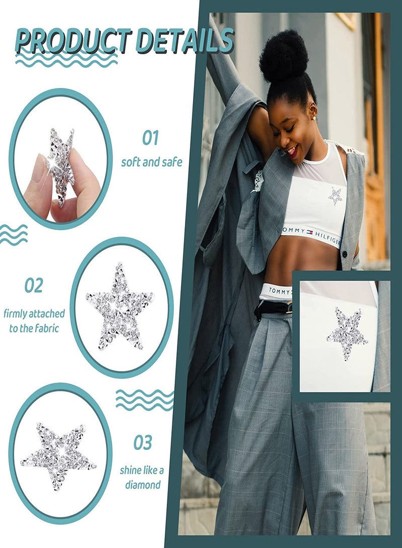 Excefore Iron On Star Patches 30Pcs 3 Sizes Silver Rhinestone Shiny Star Patche Appliques for Jeans Bag Pant Clothing Repair  Clothes Bag Pants Cellphone Decor DIY Crafts Silver Star Patches - Image 3