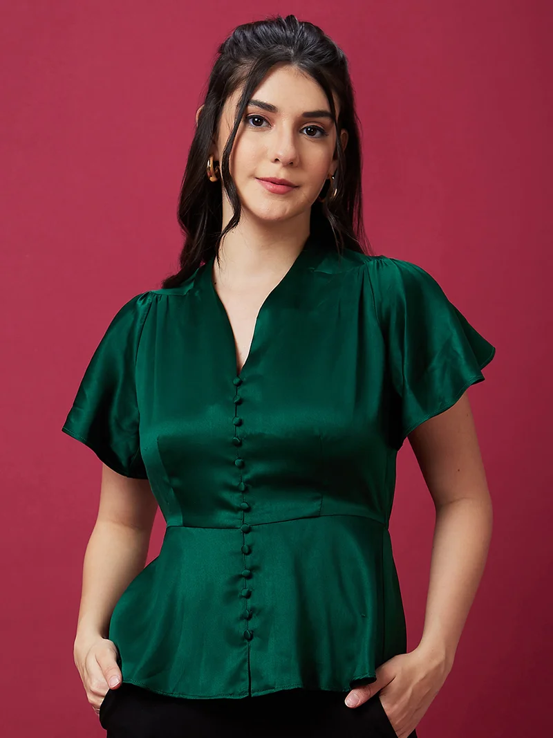 globus Women Flutter Sleeve Peplum Party Top