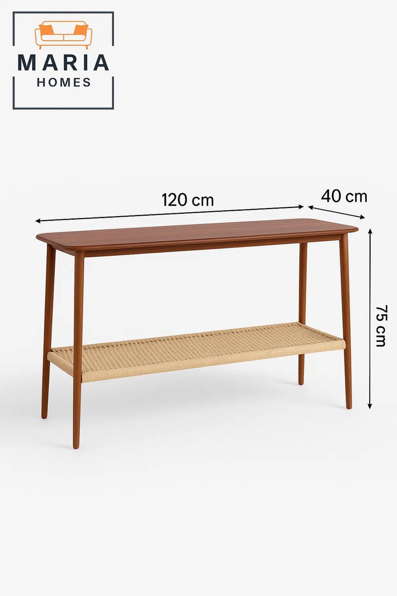MARIA HOMES Wooden Console Table with Woven Shelf 120x40x75cm – Mid-Century Entryway Storage Accent Table - Image 5