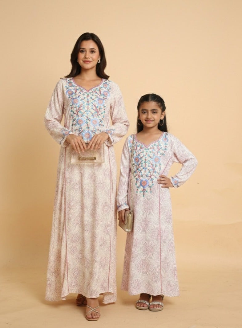 HANA & SARA Girls Long Trendy Printed Arabic Jalabiya For Girls - Image 1
