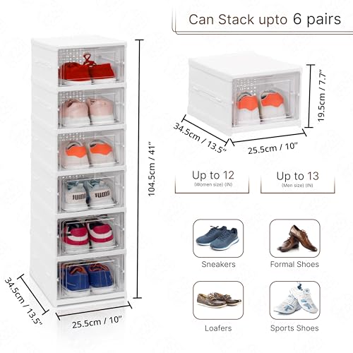 ABOUT SPACE Plastic Sneaker Box-Shoe Rack-6 Tier Collapsible Shoe Organiser with Door-Foldable Sneaker Crates Footwear Organiser for Men, Women, Heels, Boots, Loafers, Sneakers, Slippers (White) - Image 2