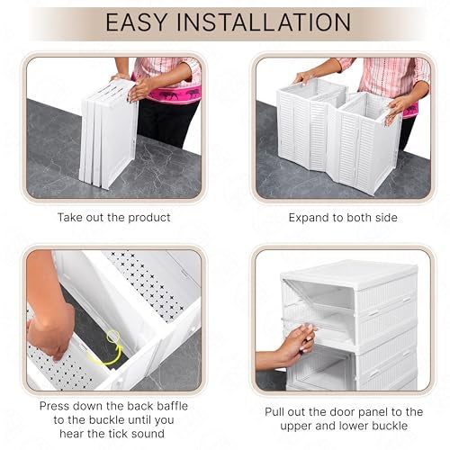ABOUT SPACE Plastic Sneaker Box-Shoe Rack-6 Tier Collapsible Shoe Organiser with Door-Foldable Sneaker Crates Footwear Organiser for Men, Women, Heels, Boots, Loafers, Sneakers, Slippers (White) - Image 4