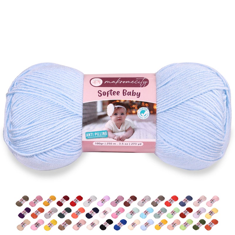 Makromecity Softee Baby Yarn,%100 Premium Anti-Pilling Acrylic, 3.5 Oz, 273 yd (100gr/250 mt), Soft Yarn for Crocheting and Knitting (Baby Blue, 1 Skein) - Image 1