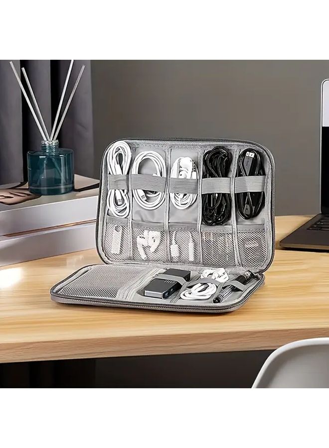 Black Tech Cable Organizer Case Multi Pocket Charger Bag With Ports - Image 5