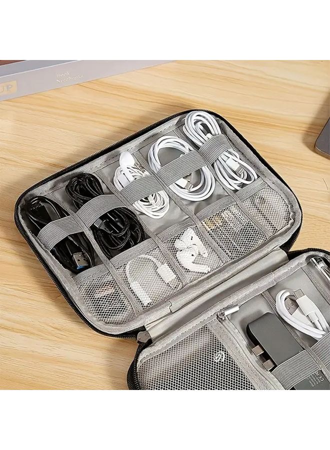 Black Tech Cable Organizer Case Multi Pocket Charger Bag With Ports - Image 4