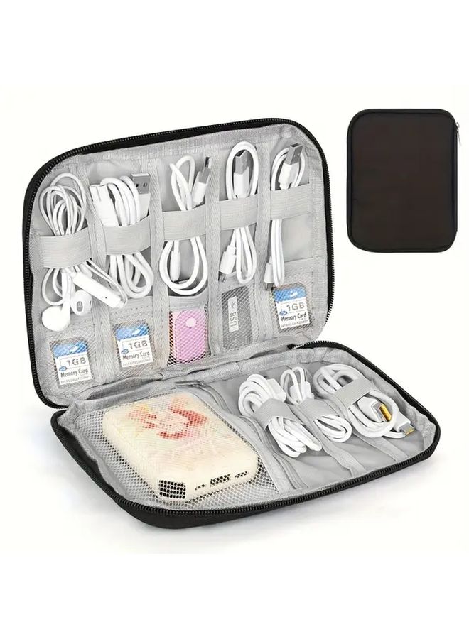 Black Tech Cable Organizer Case Multi Pocket Charger Bag With Ports - Image 3