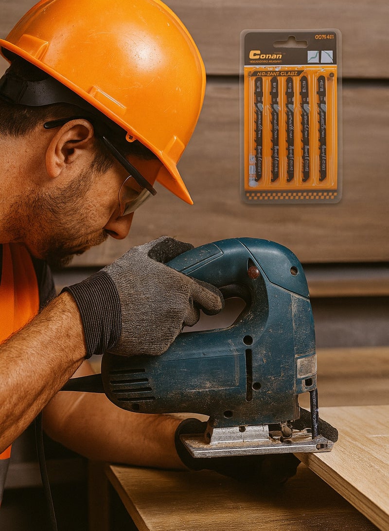 Conan A set of 5 high-speed jigsaw wood blades from Conan – Model COT144D, Type T144D, suitable for woodworking tasks. - Image 2