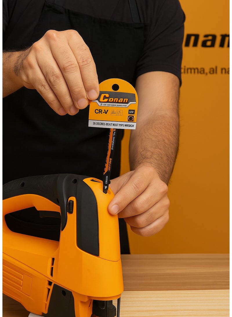 Conan A set of 5 high-speed jigsaw wood blades from Conan – Model COT144D, Type T144D, suitable for woodworking tasks. - Image 3