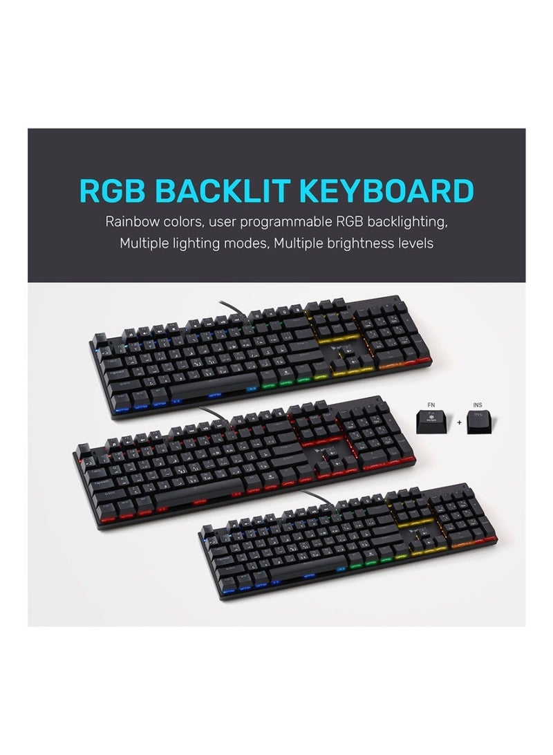 أريزون لوحة مفاتيح الألعاب الميكانيكية أريزون MK30 كاربون بإضاءة خلفية RGB، تدعم اللغتين الإنجليزية والعربية - Image 4