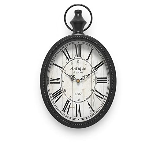 Menterry Small Retro Oval Wall Clock Antique Old Design Black Vintage Style Battery Operated Silent Decor Wall Clocks for KitchenBedroomFarmhouseBathroom 112 H x 67 W