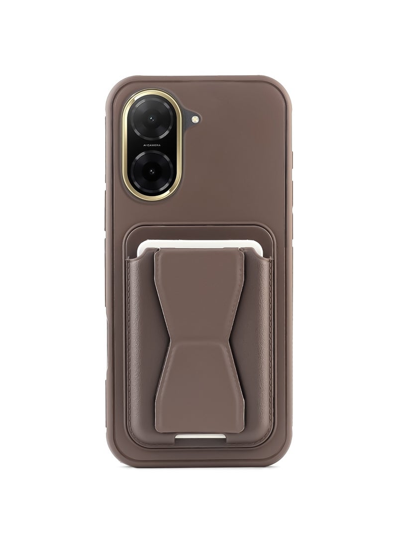 Leather back cover with card wallet Foldable Shockpoof Case compatible with Xiaomi Redmi A5 (Brown)