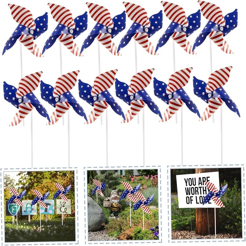 12 قطعة من زينة الدولاب الهوائي الأحمر والأبيض والأزرق الوطني للرابع من يوليو لحديقة العشب في الهواء الطلق - Image 5