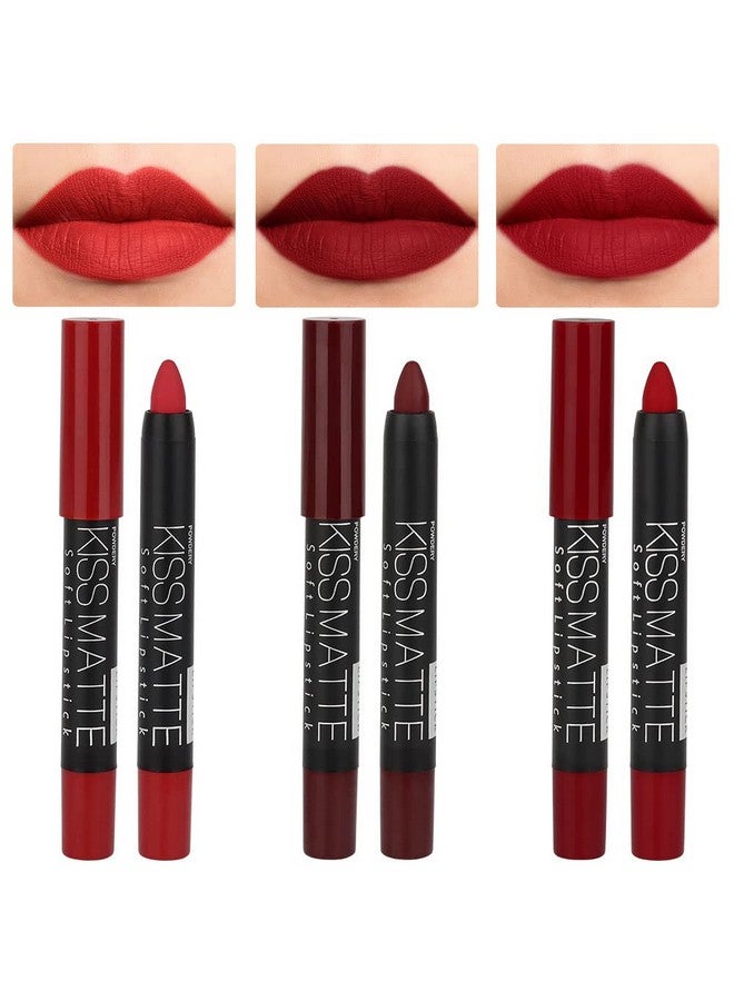 evpct Dnm 3Pcs Dark Ruby Deep Red Matte Lipstick And Lip Crayon Sticks Liner Pencil Set Red Matte Lip Liner And Liquid Stay On Lipstick 10&11&18 - Image 1