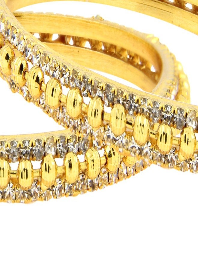 ZIVOM® Ball American Diamond CZ 22K Gold Plated Brass Bangle Pair For Women Gift - Image 2