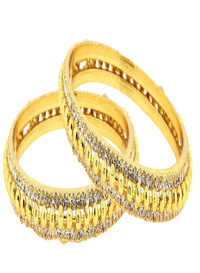 ZIVOM® Ball American Diamond CZ 22K Gold Plated Brass Bangle Pair For Women Gift - Image 3