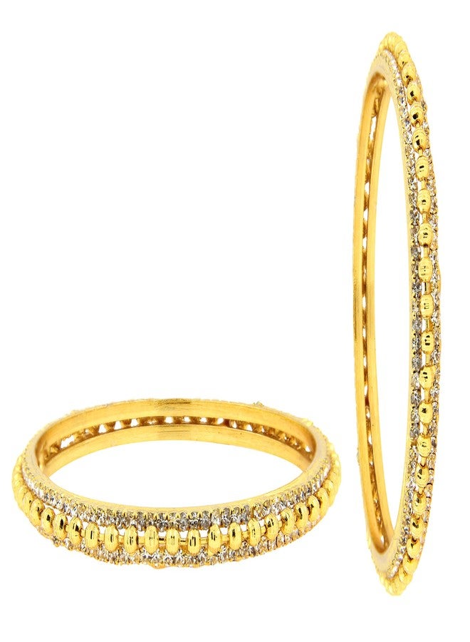 ZIVOM® Ball American Diamond CZ 22K Gold Plated Brass Bangle Pair For Women Gift - Image 4