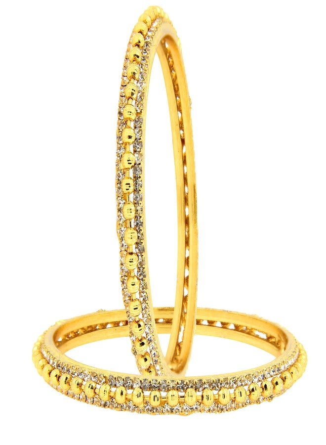 ZIVOM® Ball American Diamond CZ 22K Gold Plated Brass Bangle Pair For Women Gift - Image 1