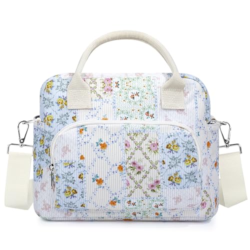 TESAFNG Lunch Box for Women Insulated Lunch Bag Cute Corduroy Lunch Tote Bags Lightweight Reusable Leakproof Cooler Bag with Adjustable Shoulder Strap for Work Office Travel Picnic Bee Floral - Image 1