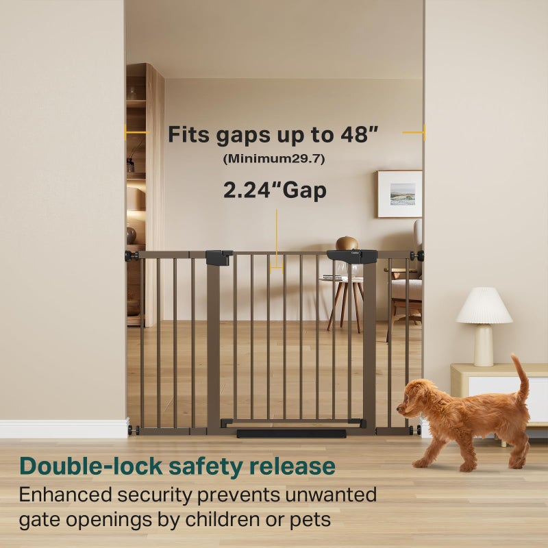 Cumbor 29.7-48" Baby Gate for Stairs, Mom's Choice Awards Winner-Dog Gate for Doorways, Auto Close Safety Pet Gate for Dogs Indoor, Easy Install Pressure Mounted Child Gate with Walk Thru Door, Brown - Image 2