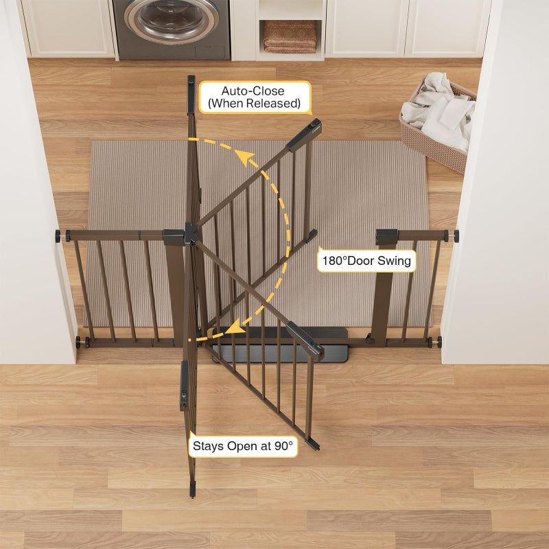 Cumbor 29.7-48" Baby Gate for Stairs, Mom's Choice Awards Winner-Dog Gate for Doorways, Auto Close Safety Pet Gate for Dogs Indoor, Easy Install Pressure Mounted Child Gate with Walk Thru Door, Brown - Image 4