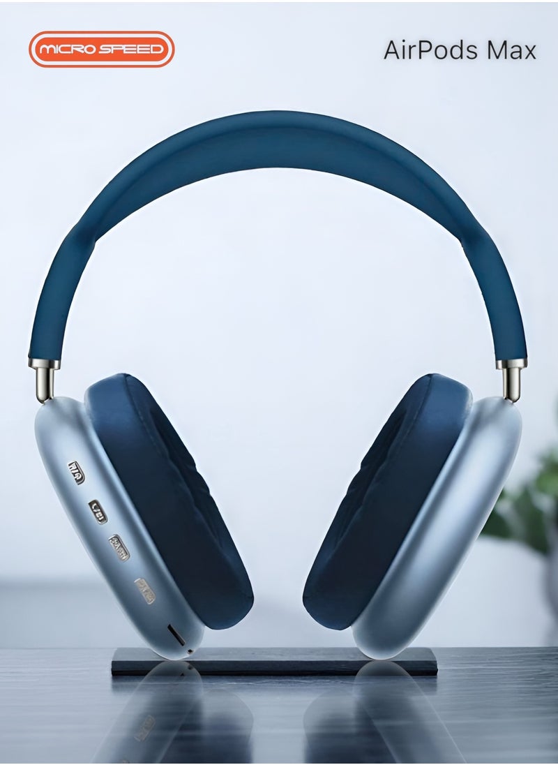 micro speed Airpods Max Earphones with Smart Case Bluetooth Over-Ear Headphones Blue  - Image 1