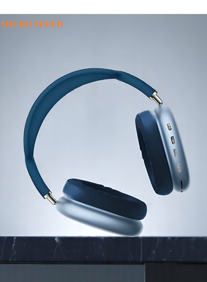 الذاكرة السريعة سماعات أذن Air Pro Max مع حافظة ذكية، سماعات رأس بلوتوث فوق الأذن، لون أزرق - Image 3