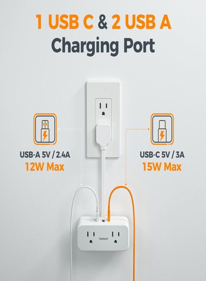 TESSAN Short Extension Cord 0.5Ft, Flat Plug Outlet Extender Surge Protector with 4 Widely AC with 3 USB Ports (1 USB C), Multi Plug Small Power Strip for Travel, Home Office College Dorm Essentials - Image 5
